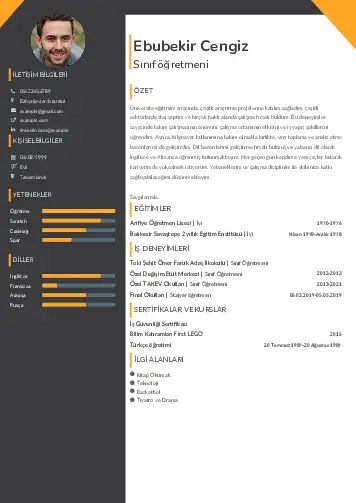 Sınıf Öğretmeni Cv Örnekleri cv indir